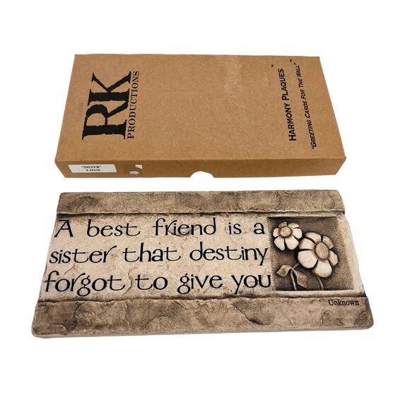 Plaque Vintage -A Best Friend Is a Sister- Hand Cast Stone 11x6x1 - Picture 1 of 7